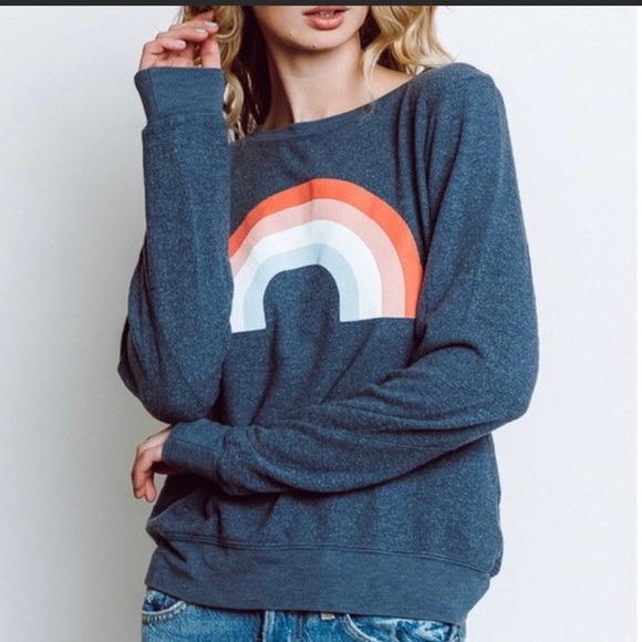 Wildfox Tops - NWT WILDFOX FREEDOM RAINBOW BAGGY BEACH JUMPER BLUE SIZE SMALL